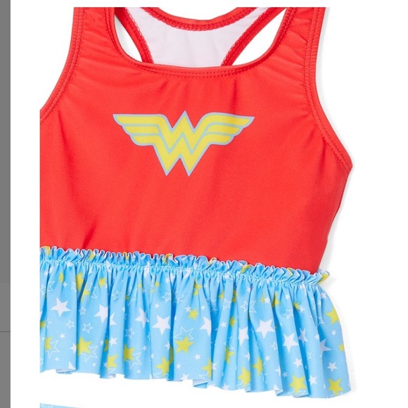 Wonder Woman Blue & Red Tankini Swimsuit Set 2T - Picture 3 of 5
